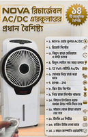 NOVA Rechargeable AC/DC Air Cooler Fan (Solar Supported) – 14L Tank | 7-9 Hours Backup